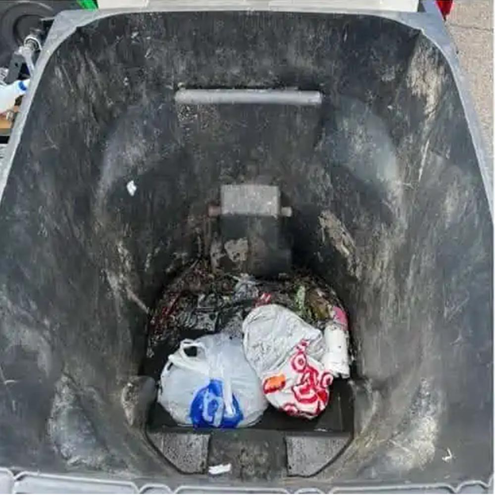 Dirty garbage bin before cleaning